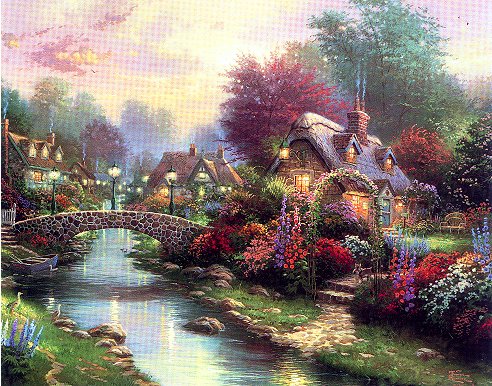 (image for) Handmade oil painting Copy paintings of famous artists Thomas Kinkade's painting. No.110